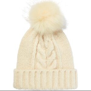 Express Ivory Colored Cableknit Pom-pom Hat
